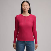 Women's Long-Sleeve Ring Snap Brushed Henley - Ice