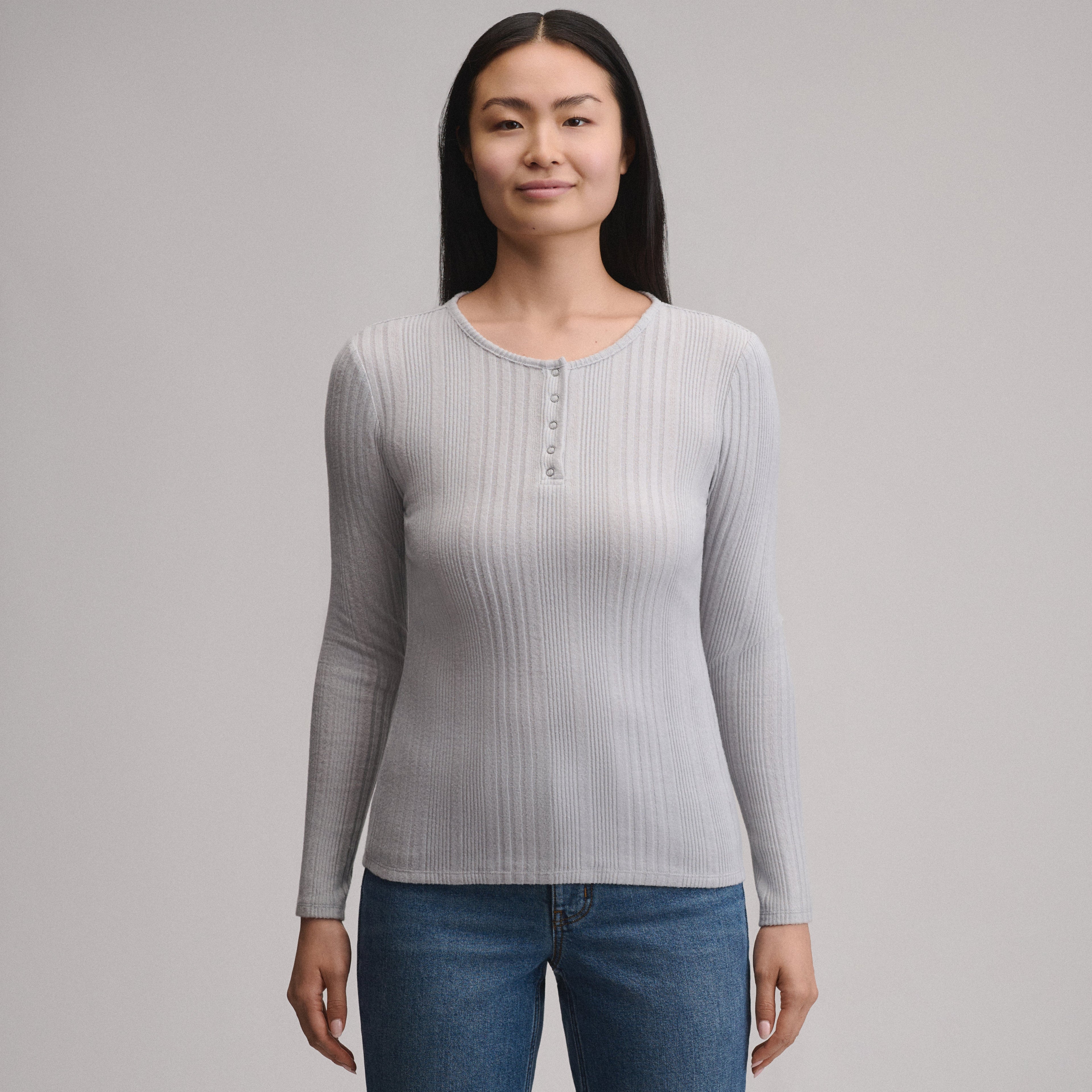 Women's Long-Sleeve Ring Snap Brushed Henley