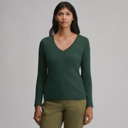 Women's Everyday Long-Sleeve V-Neck T-Shirt - Dark Mint