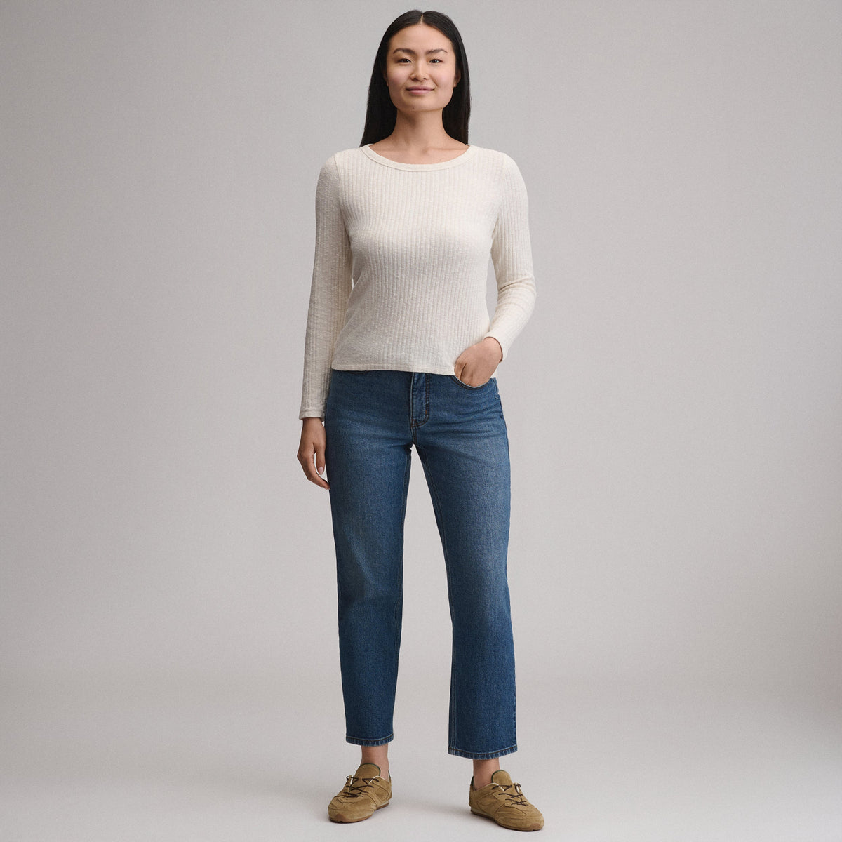 Women's Long-Sleeve Hacci Ribbed Top