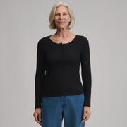 Women's Softline Rib Long-Sleeve Henley - Black
