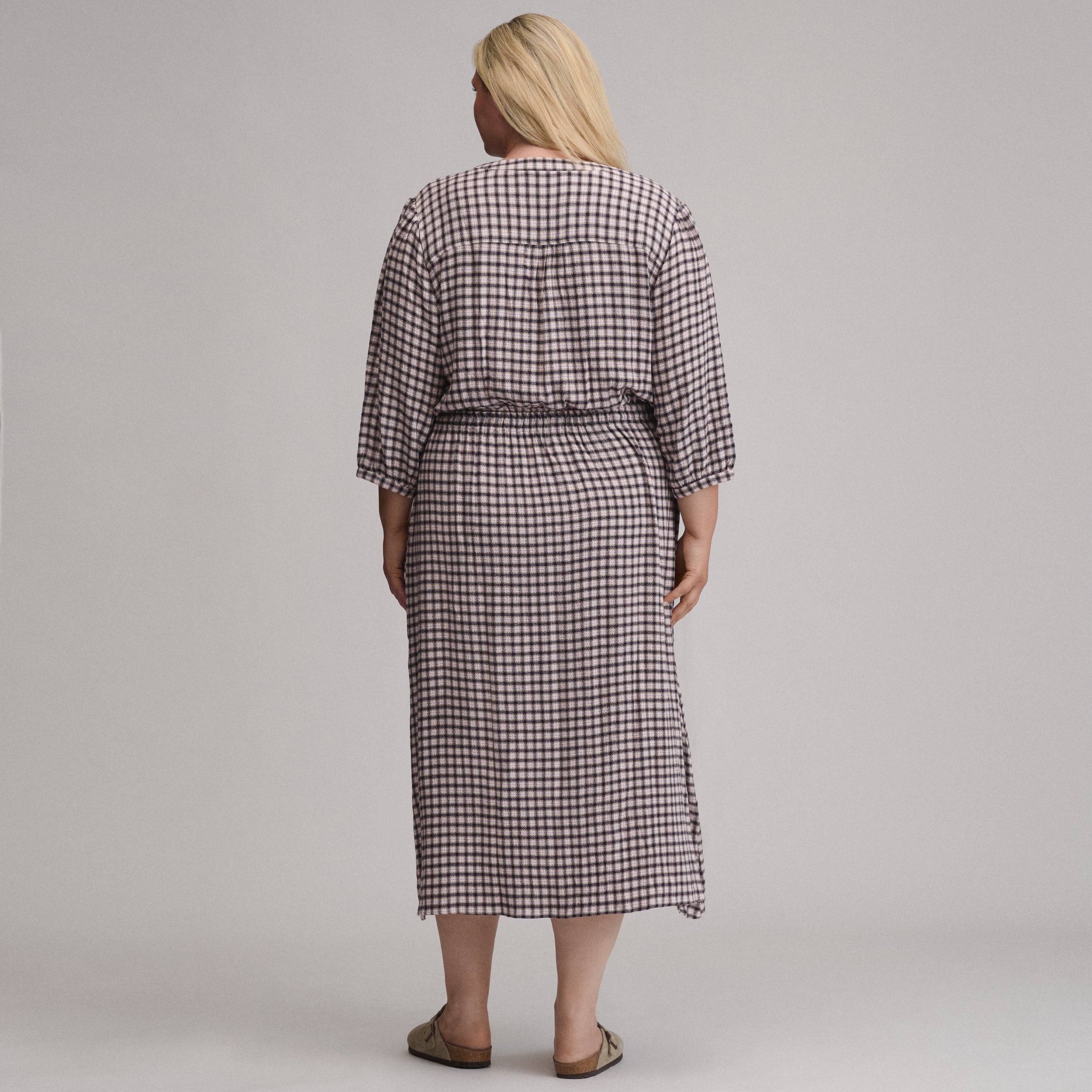 Women's Plaid Button Front Belted Midi Dress