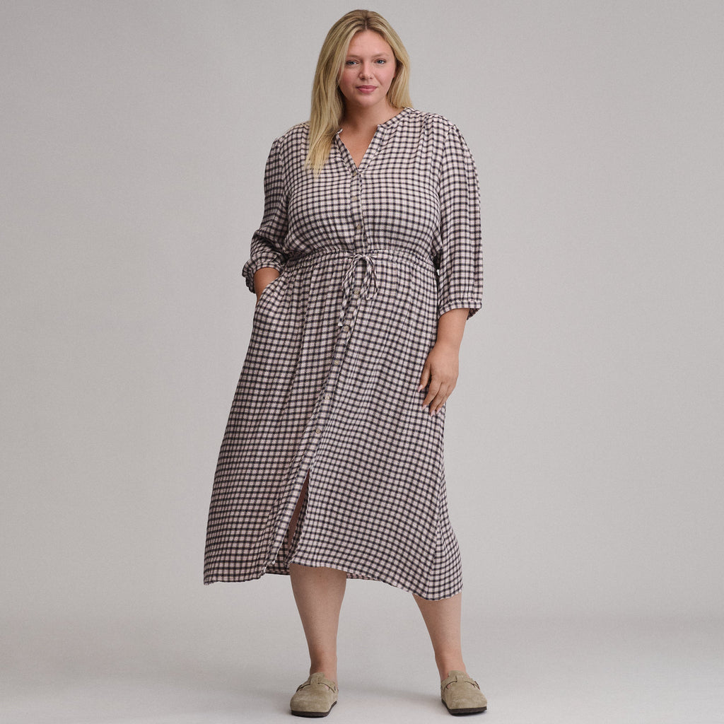 Women's Plaid Button Front Belted Midi Dress