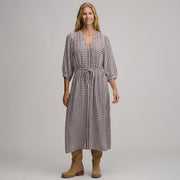 Women's Plaid Button Front Belted Midi Dress - Aubergine