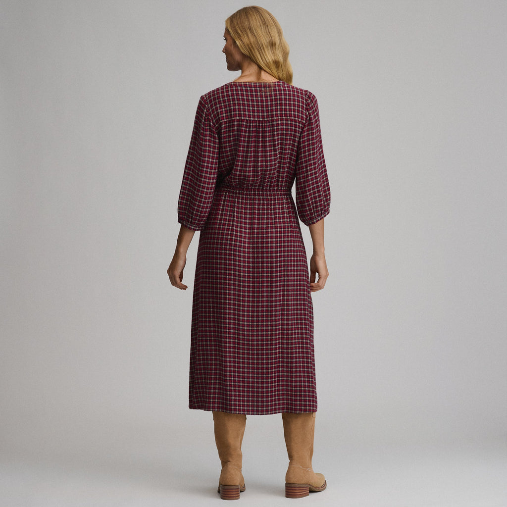 Women's Plaid Button Front Belted Midi Dress