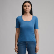 Women's Short-Sleeve Pointelle Square-Neck Crew - Dk Chambray