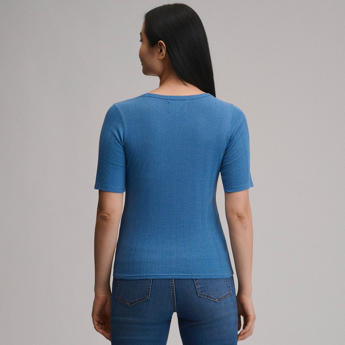 Women's Short-Sleeve Pointelle Square-Neck Crew