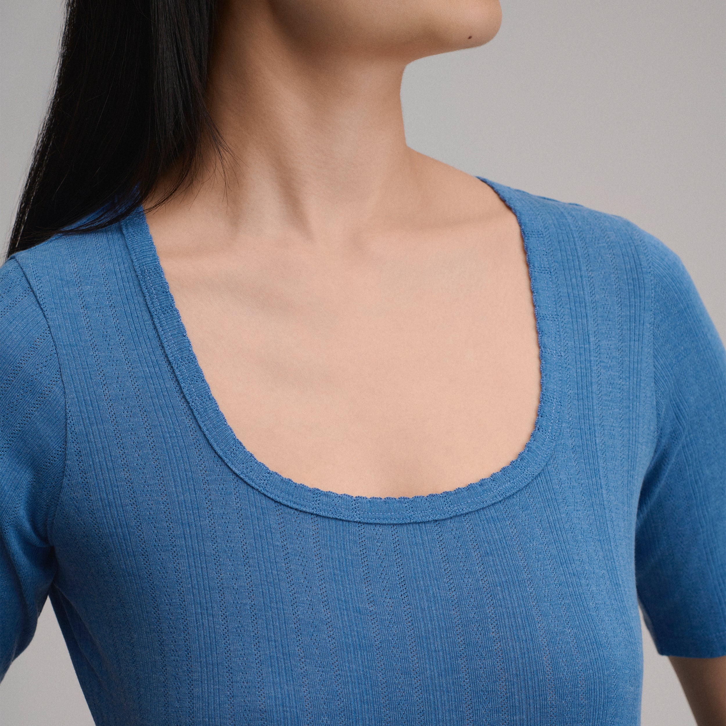 Women's Short-Sleeve Pointelle Square-Neck Crew