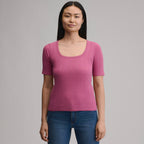 Women's Short-Sleeve Pointelle Square-Neck Crew