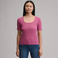 Women's Short-Sleeve Pointelle Square-Neck Crew