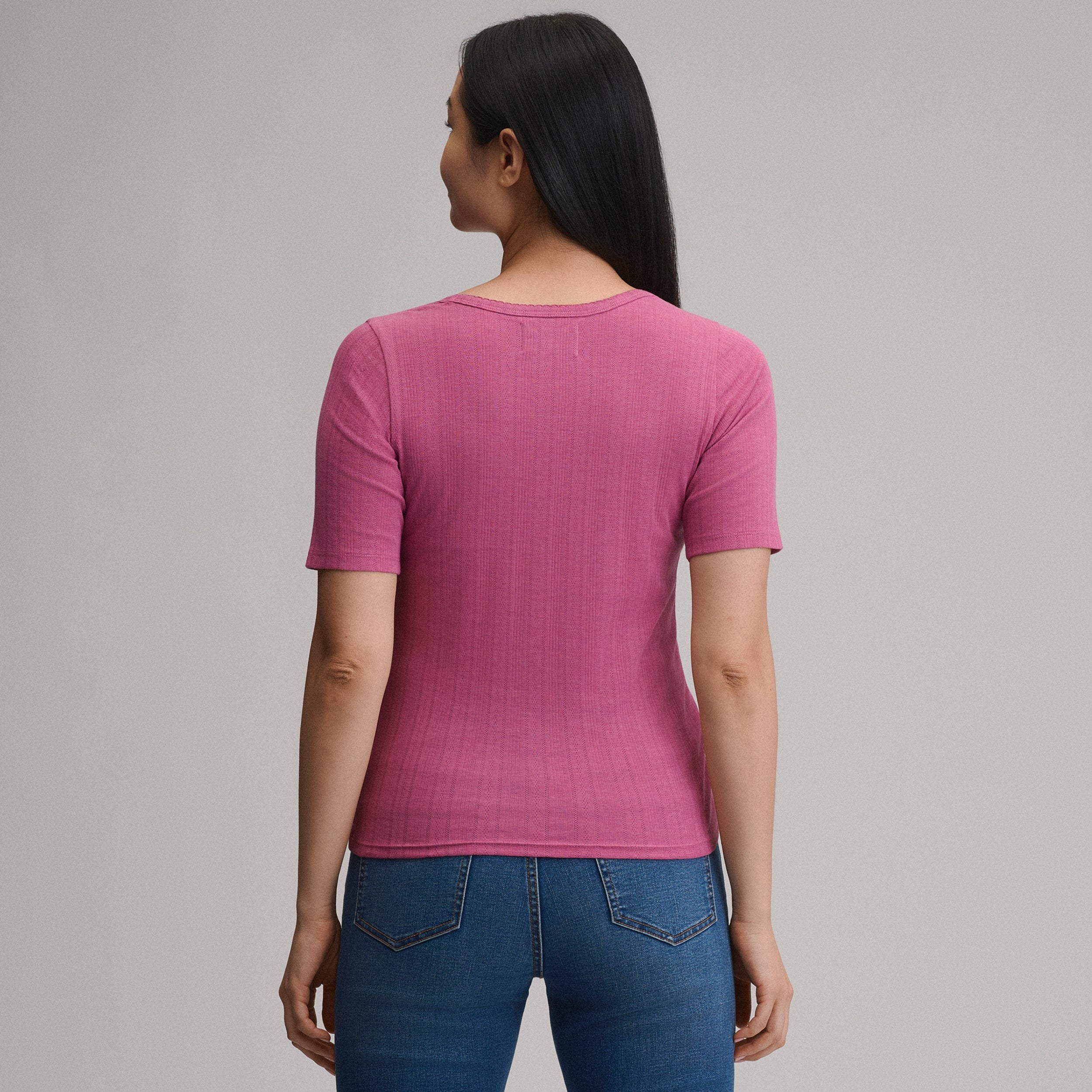 Women's Short-Sleeve Pointelle Square-Neck Crew