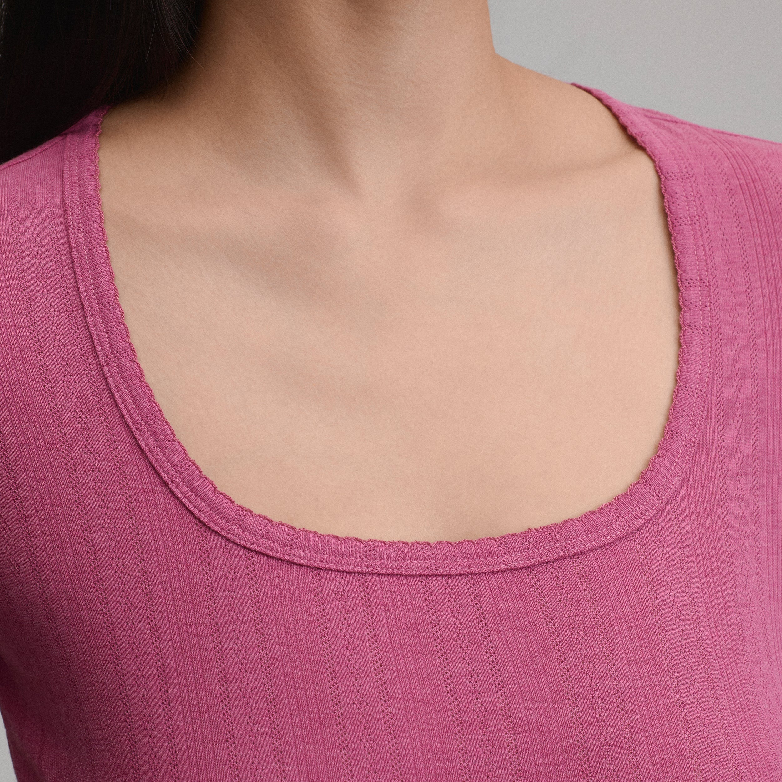 Women's Short-Sleeve Pointelle Square-Neck Crew