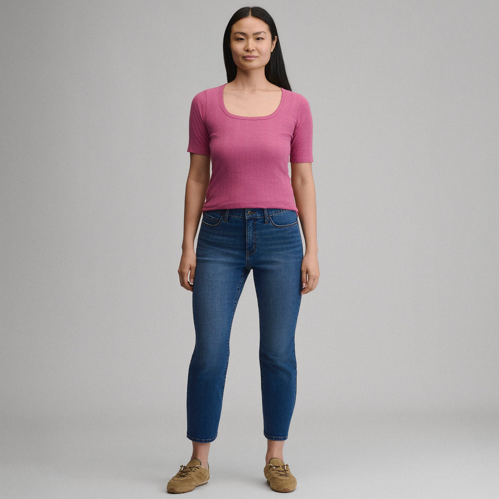 Women's Short-Sleeve Pointelle Square-Neck Crew