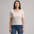 Women's Short-Sleeve Pointelle Square-Neck Crew