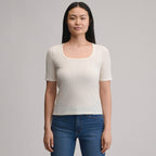 Women's Short-Sleeve Pointelle Square-Neck Crew