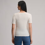Women's Short-Sleeve Pointelle Square-Neck Crew