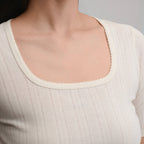 Women's Short-Sleeve Pointelle Square-Neck Crew
