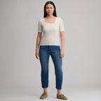 Women's Short-Sleeve Pointelle Square-Neck Crew