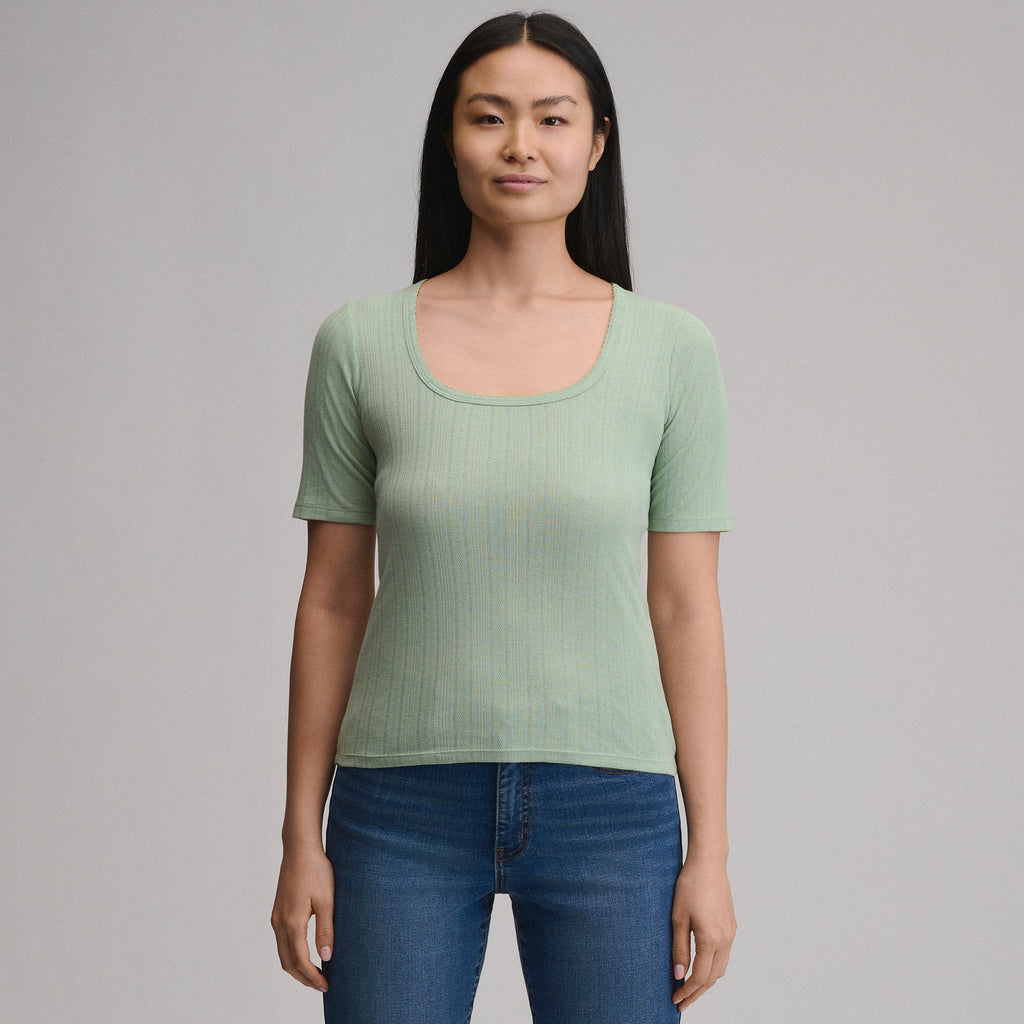 Women's Short-Sleeve Pointelle Square-Neck Crew