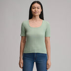 Women's Short-Sleeve Pointelle Square-Neck Crew