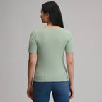 Women's Short-Sleeve Pointelle Square-Neck Crew