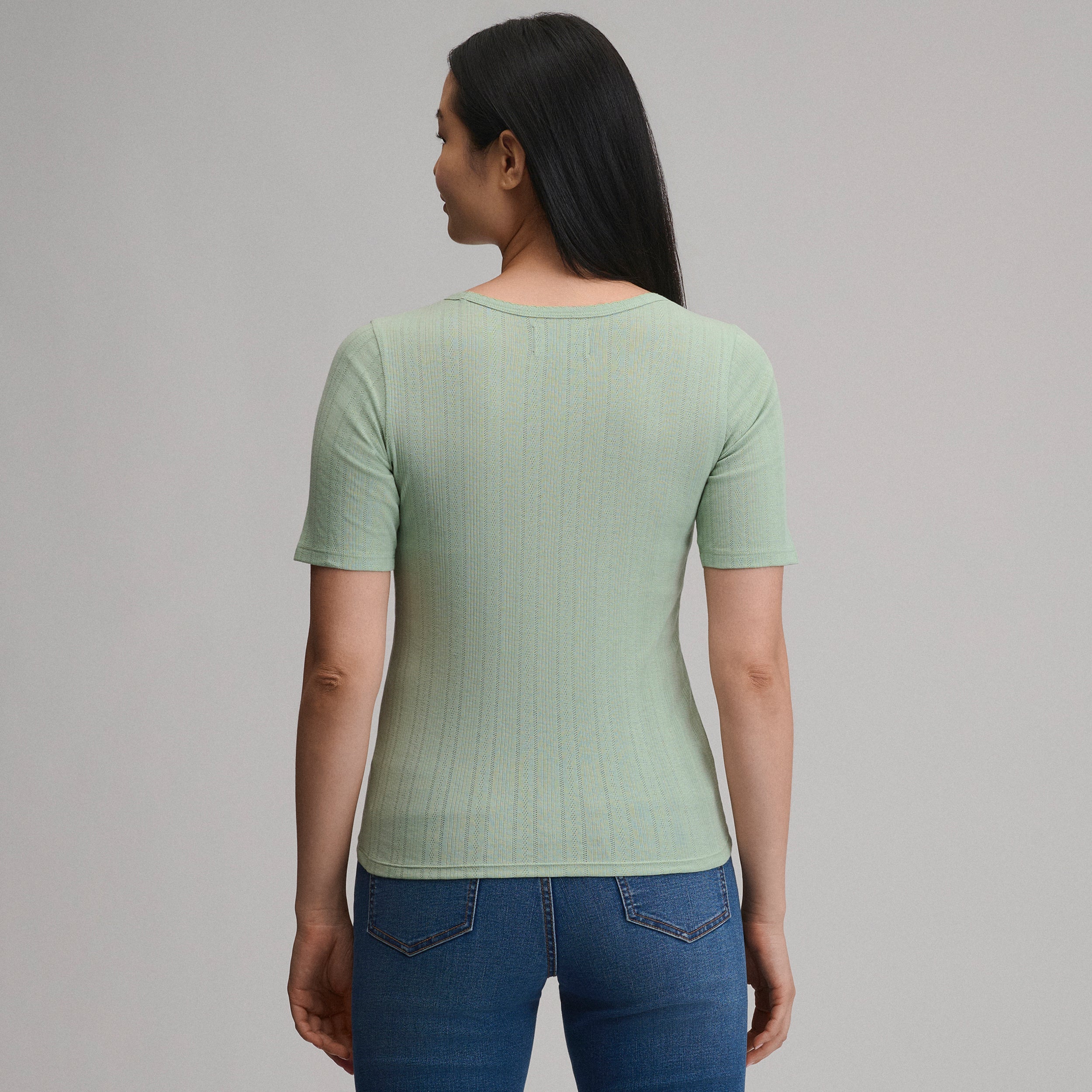 Women's Short-Sleeve Pointelle Square-Neck Crew