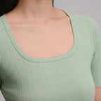 Women's Short-Sleeve Pointelle Square-Neck Crew