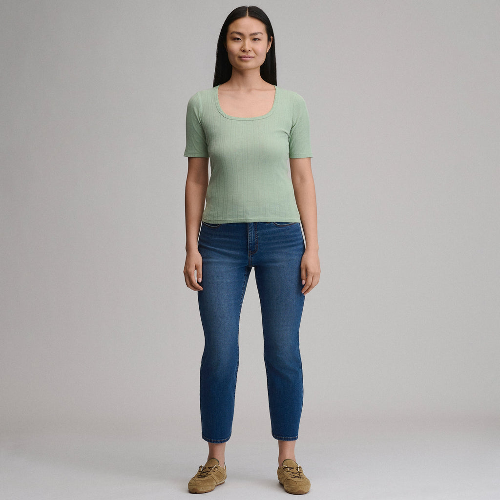 Women's Short-Sleeve Pointelle Square-Neck Crew