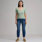 Women's Short-Sleeve Pointelle Square-Neck Crew