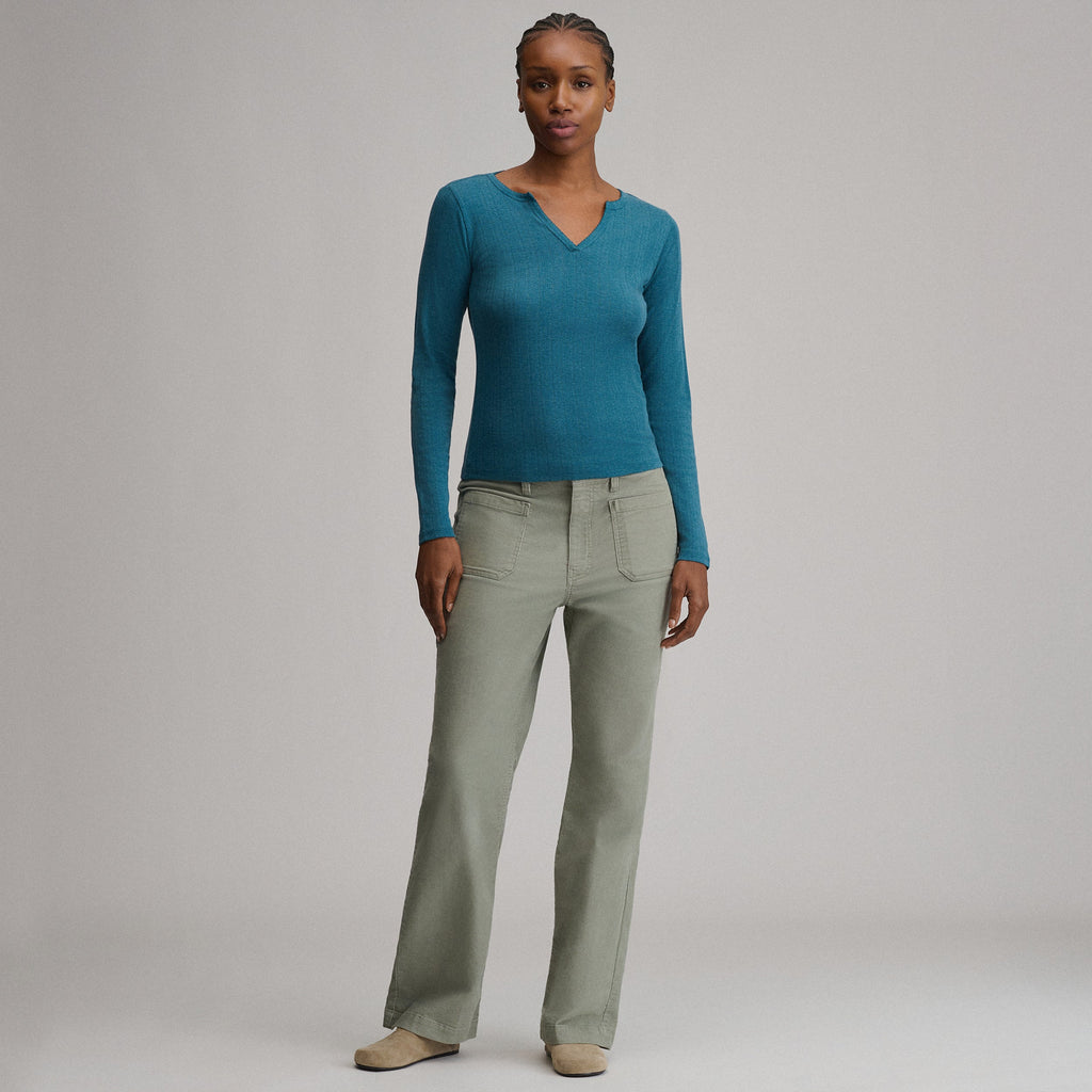 Women's Pointelle Notch-Neck Long-Sleeve Crew