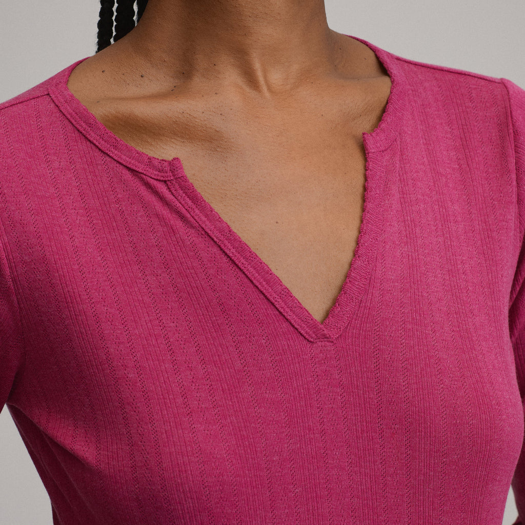 Women's Pointelle Notch-Neck Long-Sleeve Crew