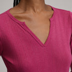 Women's Pointelle Notch-Neck Long-Sleeve Crew