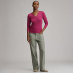 Women's Pointelle Notch-Neck Long-Sleeve Crew