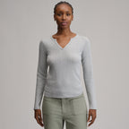 Women's Pointelle Notch-Neck Long-Sleeve Crew
