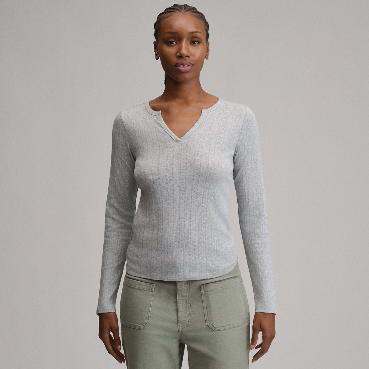 Women's Pointelle Notch-Neck Long-Sleeve Crew