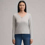 Women's Long-Sleeve Multi Button Henley - Light Hthr Gray