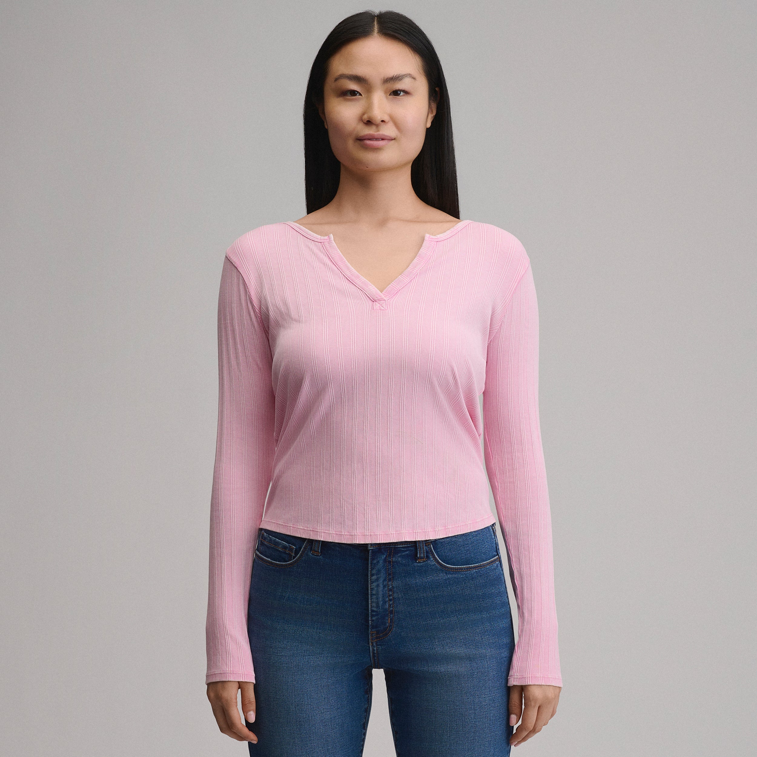 Women's Long-Sleeve Rib Y-Neck Henley