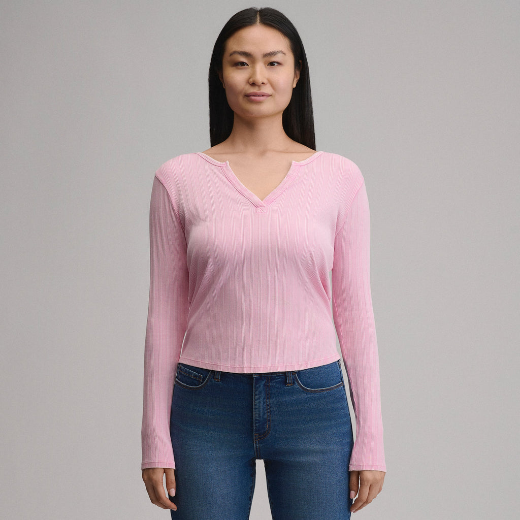 Women's Long-Sleeve Rib Y-Neck Henley