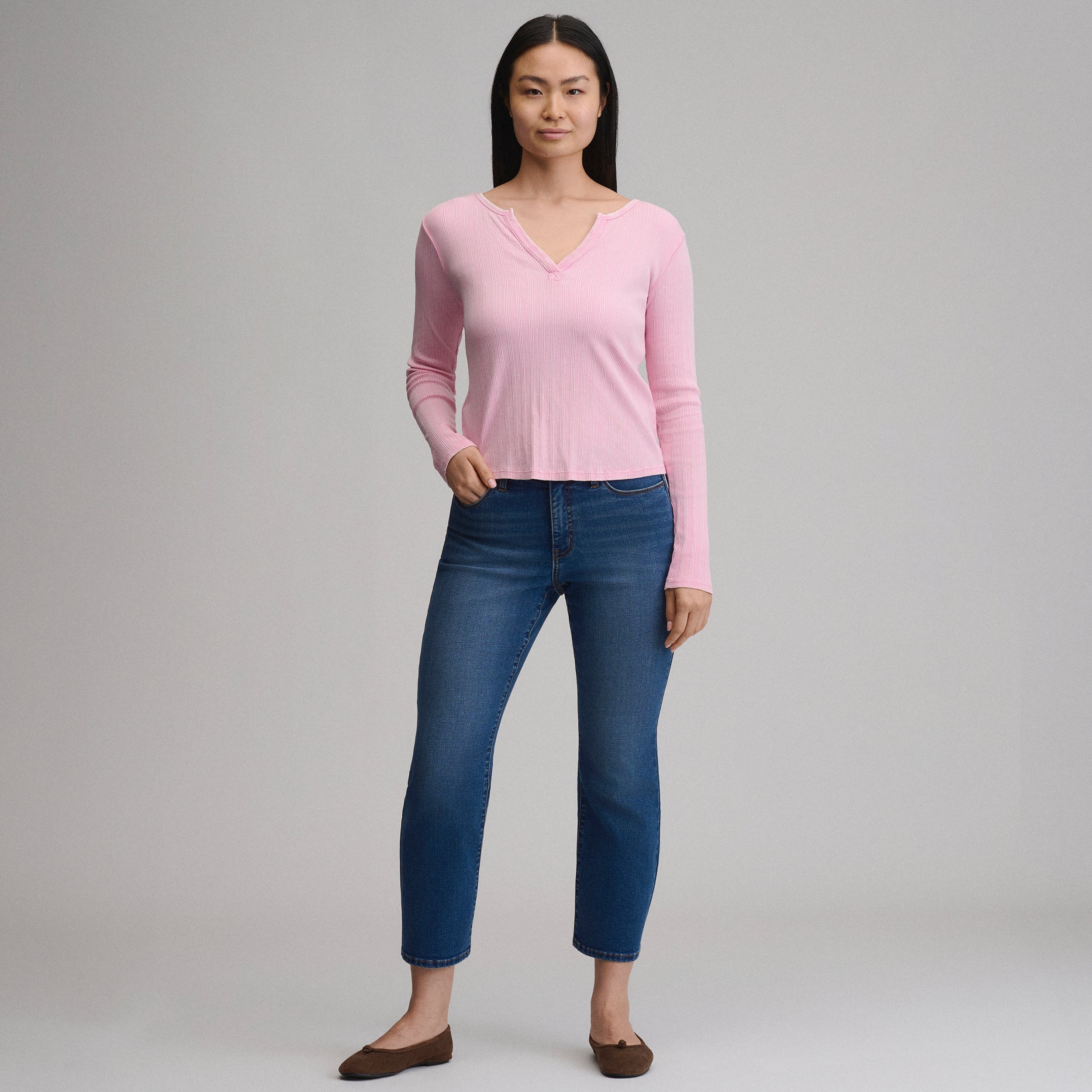 Women's Long-Sleeve Rib Y-Neck Henley