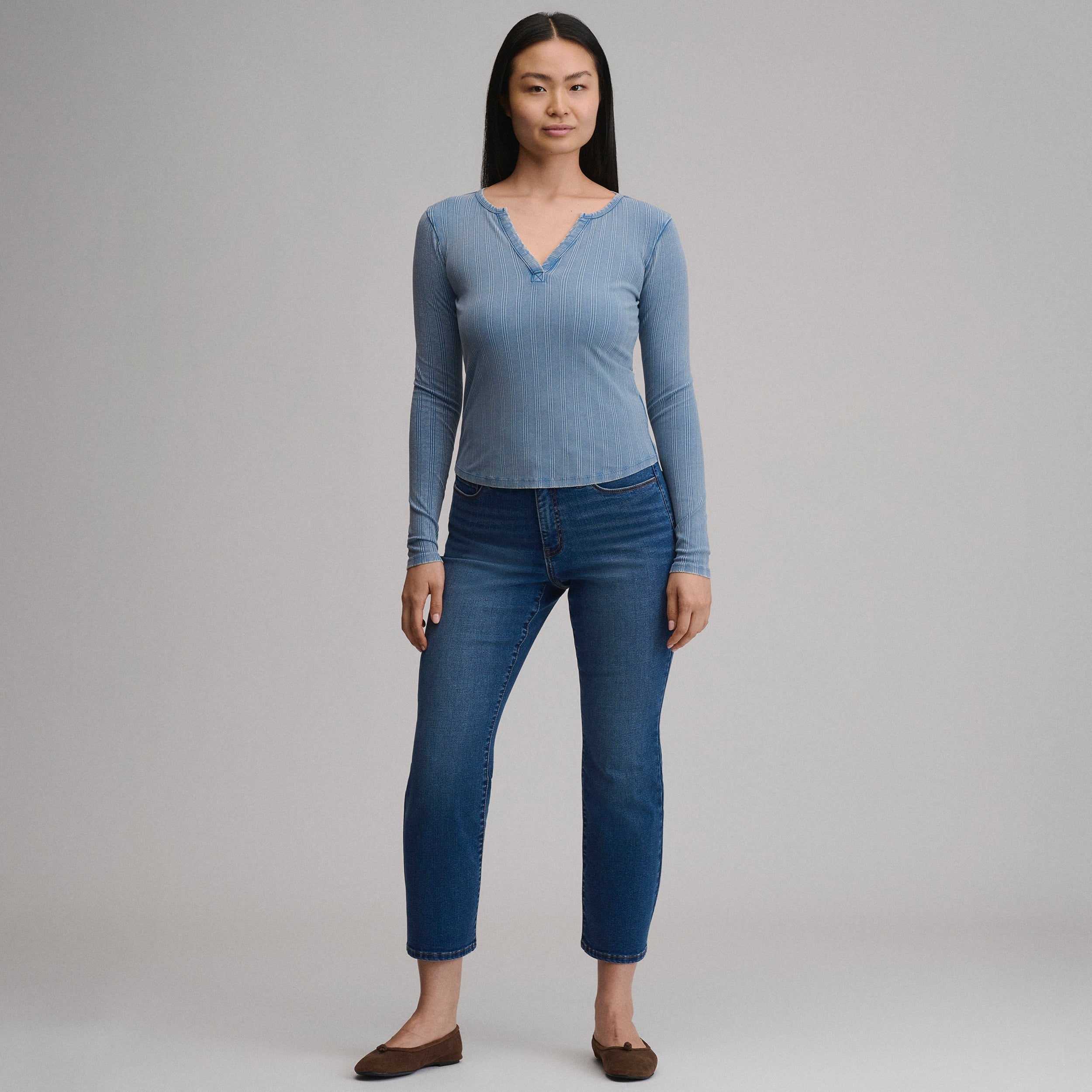Women's Long-Sleeve Rib Y-Neck Henley