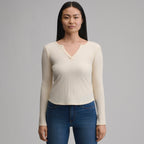 Women's Long-Sleeve Rib Y-Neck Henley