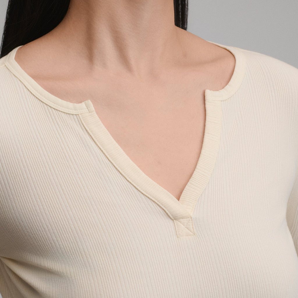Women's Long-Sleeve Rib Y-Neck Henley