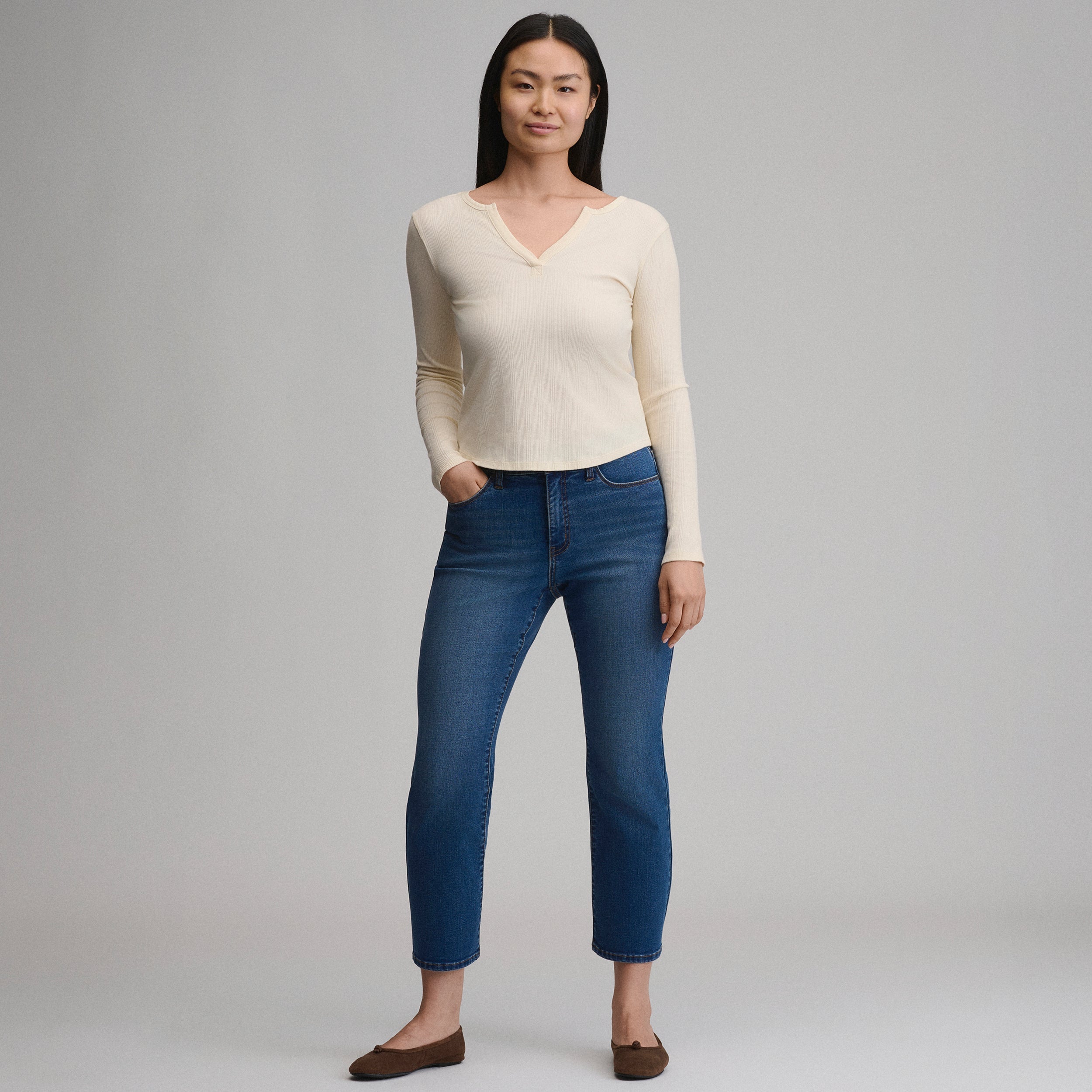 Women's Long-Sleeve Rib Y-Neck Henley