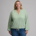 Women's Long-Sleeve Button Front Drawstring Hem Top
