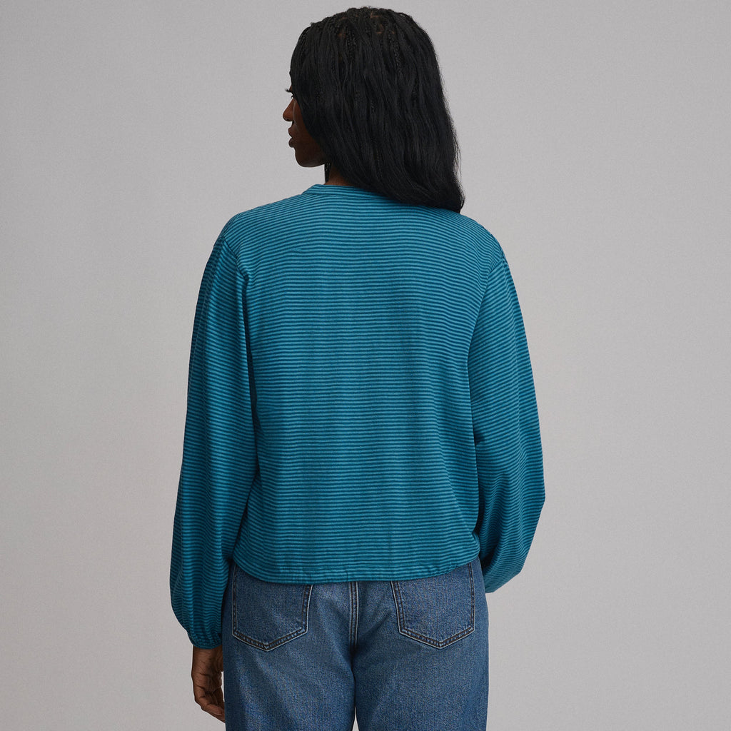 Women's Long-Sleeve Button Front Drawstring Hem Top