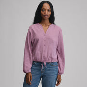 Women's Long-Sleeve Button Front Drawstring Hem Top - Deep Wisteria