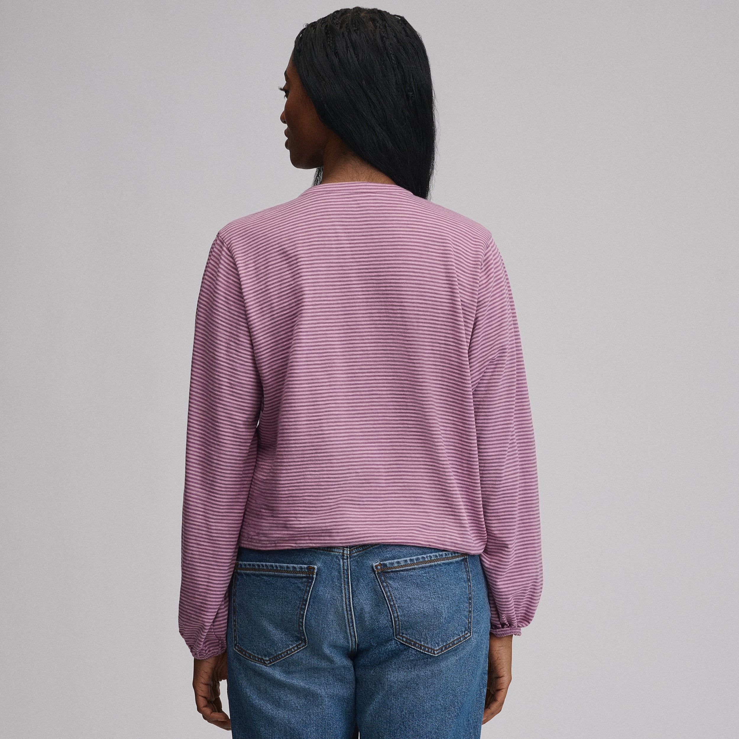 Women's Long-Sleeve Button Front Drawstring Hem Top