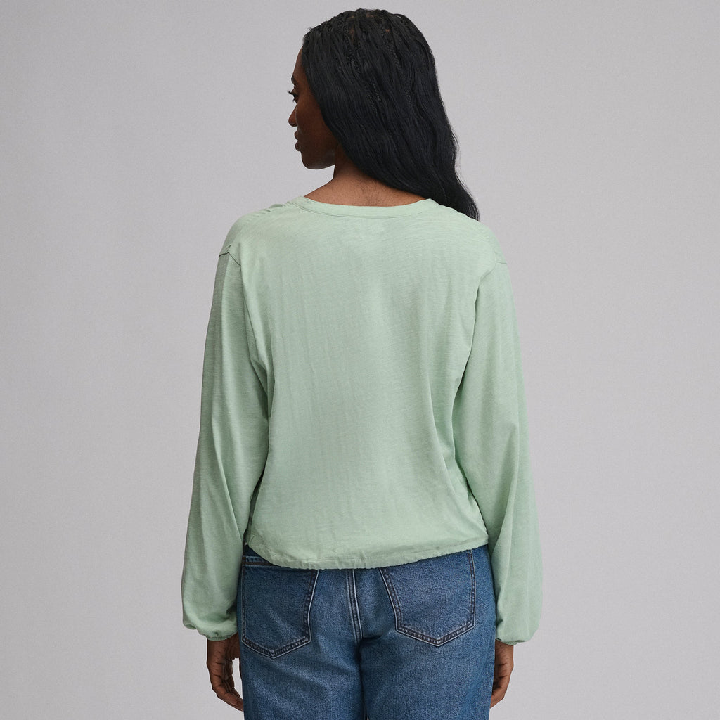 Women's Long-Sleeve Button Front Drawstring Hem Top