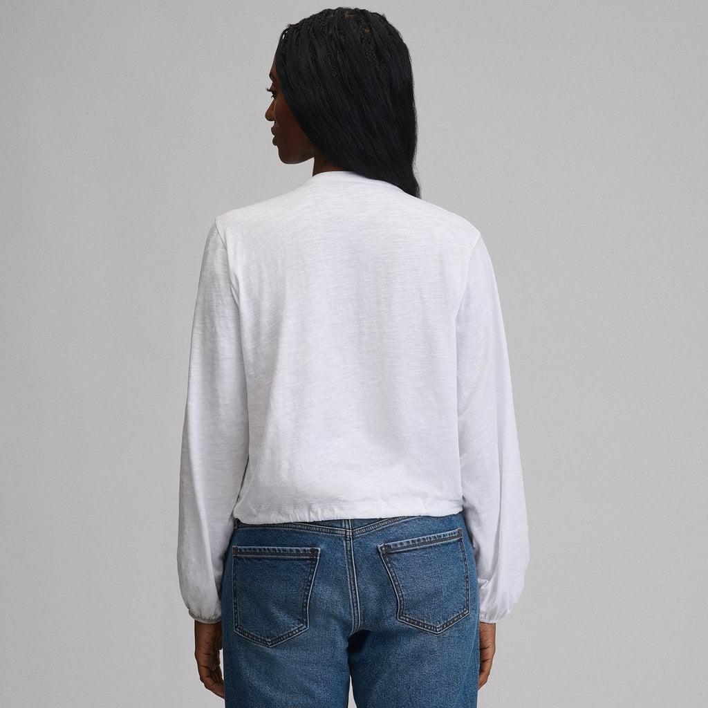 Women's Long-Sleeve Button Front Drawstring Hem Top