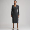 Women's Long-Sleeve Button Front Ribbed Knit Midi Dress